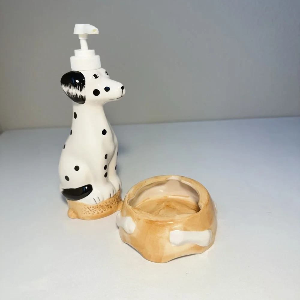 Vintage 1999 Ceramic Dalmatian Dog Soap Pump Dispenser Bathroom Decor